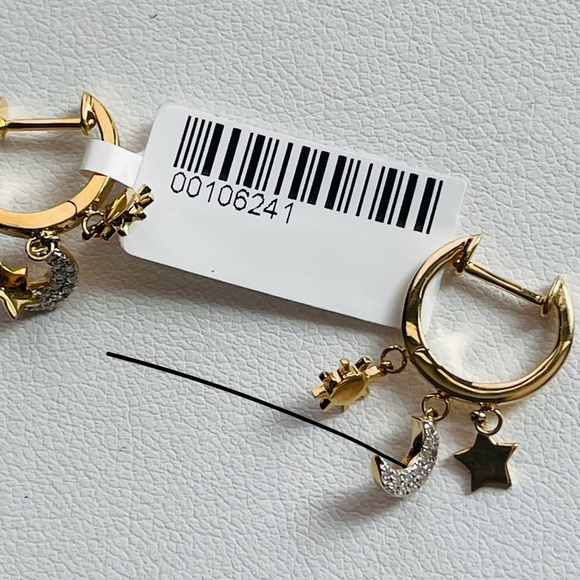 Gold Star and Diamond Moon Earrings - Picture 2 of 2